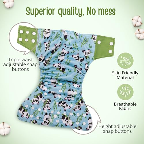 Image of LuvLap Reusable Baby Cloth Diaper, Double Leak Guard, High Absorption, Quick dry, Stain-Proof Comfort & Protection, 3m+, adjustable waist & height with snap buttons, Absorbent insert, blue panda