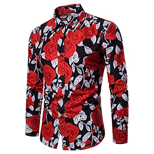 BaZhaHei, Polo de Hombre, Blusa Estampada Flor de la Moda del Hombre Tops Camisetas de Manga Larga Casual Tops para Hombre Camisas de Clásico de la Moda Manga Larga Estampada de Hombre