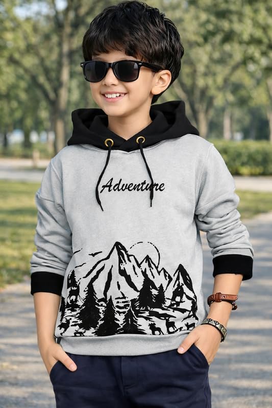 Image of Kids Boys & Girls Cotton Hooded Neck Full Sleeves Printed T-Shirt|Trendy Adventure Edition T Shirts for Kids