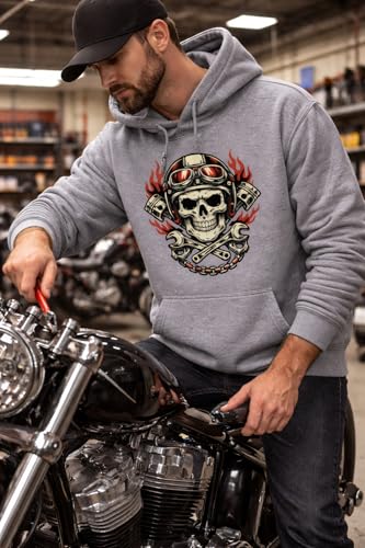 Image of Maydear Men's Skull Motorcycle Graphic Hoodie Vintage Biker Pullover Sweatshirt Casual Hooded Sweatshirt
