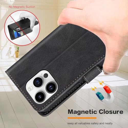 GoodcAcy for Xiaomi 14 Pro Case Leather Wallet Book Flip Folio Stand View Magnetic Closure with Card Slots Cover Case Compatible with Xiaomi 14 Pro (Black) - Image 3