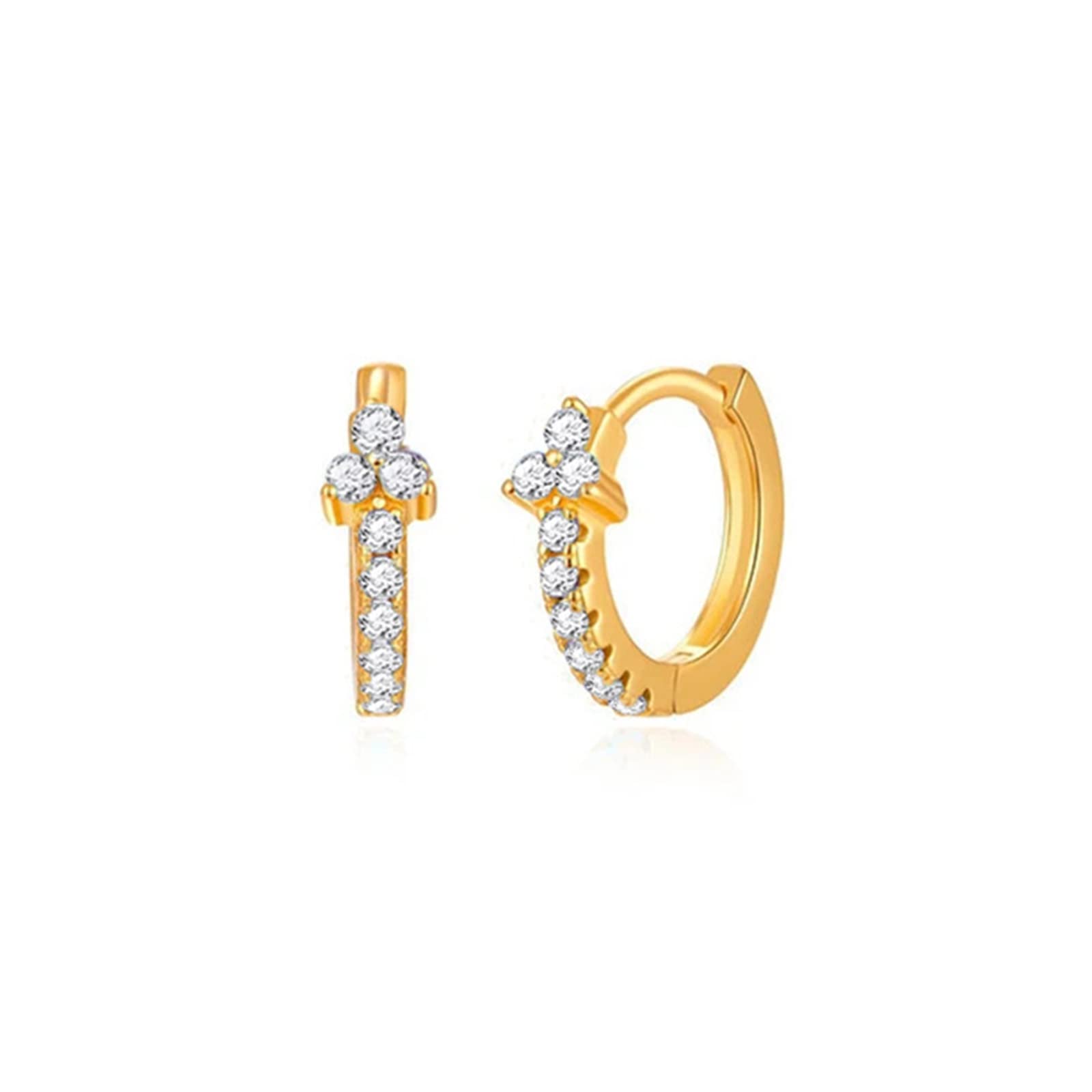 WZGWDC Pendientes de Plata 925 para niñas, aro para Mujer con circonita cúbica Cruzada, joyería Piercing hipoalergénica