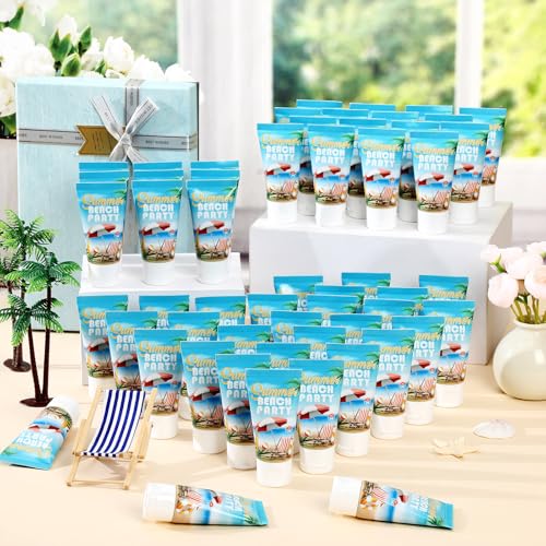 Image of 72 Pcs Travel Size Mini Sunscreen Bulk for Summer Vacation Spf 30 Water Resistant Sunscreen Lotion Sunblock for Thank You Gifts Hawaiian Wedding Pool Party Favor (Beach Fiesta)