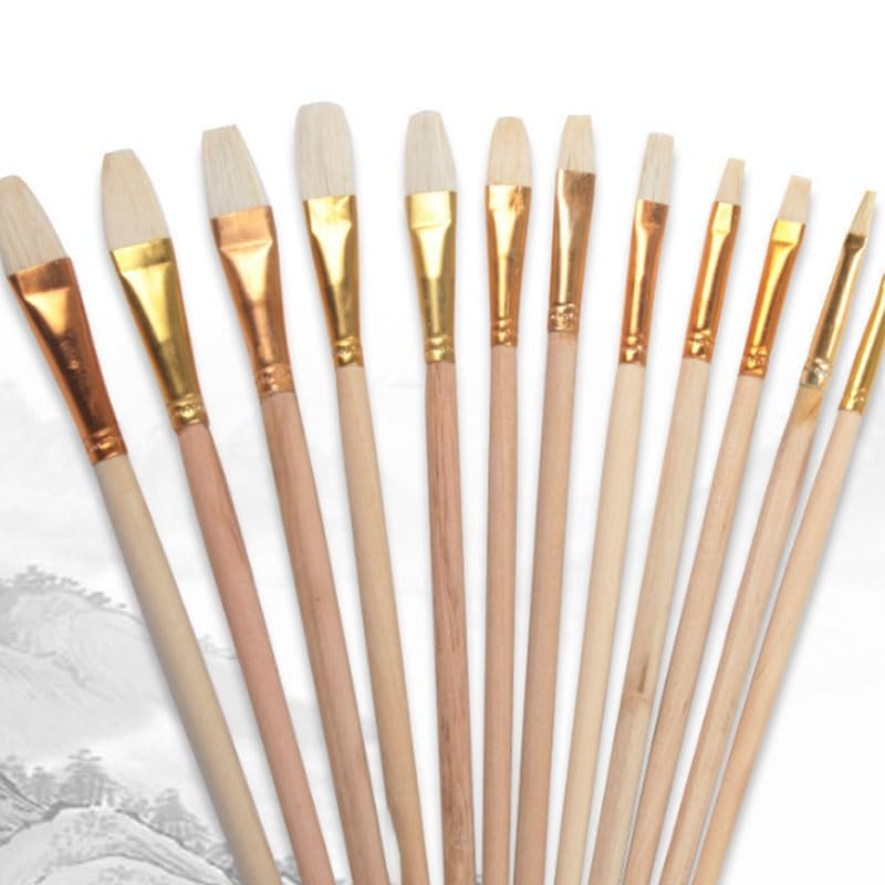 Ensemble De 12 Pinceaux en Nylon Couleur Bois, pour Artistes Et Étudiants.