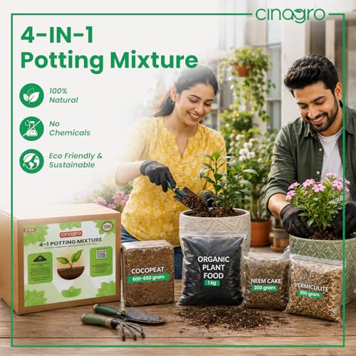 Image of Cinagro 2 Kg 4-in-1 Organic Potting Mixture, Soil Less, Expands Up to 5 Kg|Includes Cocopeat, Vermiculite, Neem Khaad, Plant Food Mix for Home Garden