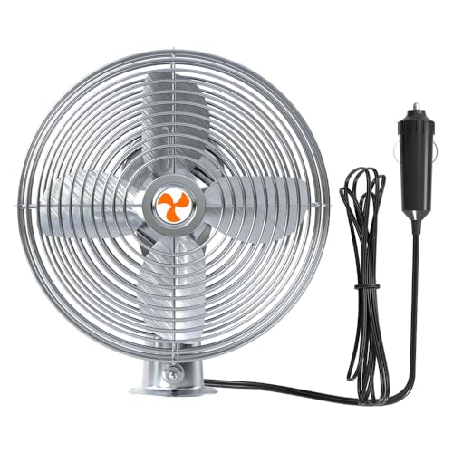 Heavy Duty 12V 6" All-Metal 2-Speed Fan, RV, Truck & Car Cigarette Lighter Cooling Fan, Circulates Air (6FT Cord)