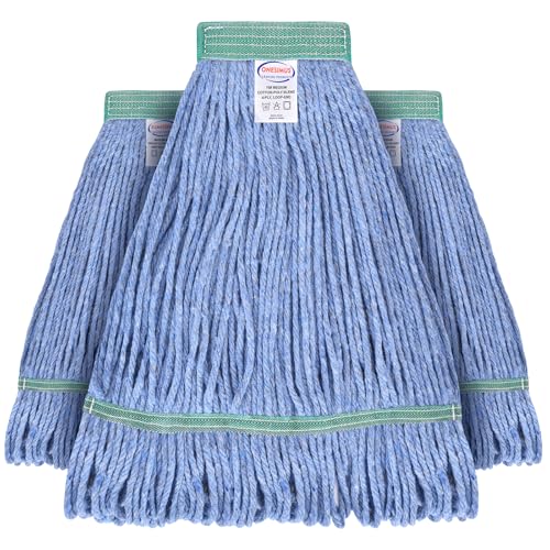 Blue Mop Head Replacement Heavy Duty Cotton Looped End Lint-Free Cleaning Extra Thick Large Coverage Reinforced Construction for Mall Office Large Area Floor High Frequency Use Long Lasting
