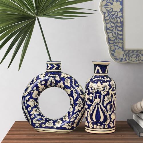 Image of TIED RIBBONS Set of 2 Ceramic Vase (Multi, 7 & 7.5 Inches) for Home Decoration Flowers Plants Pampas Grass Living Room Bedroom Bathroom Office Dining Table Decor Decorative Showpiece Gift Items