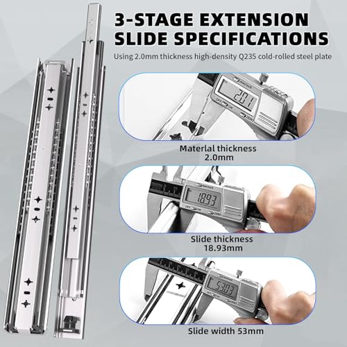 TP-LAIE 500 Lbs Heavy Duty Drawer Slides 12 14 16 18 20 22 24 26 28 30 32 34 36 38 40 56 60 Inch Side Mount Rails Full Extension Ball Bearing Industrial Rail Tool Box Runner -with 24 pcs M6 Screws by TP-LAIE - Image 2