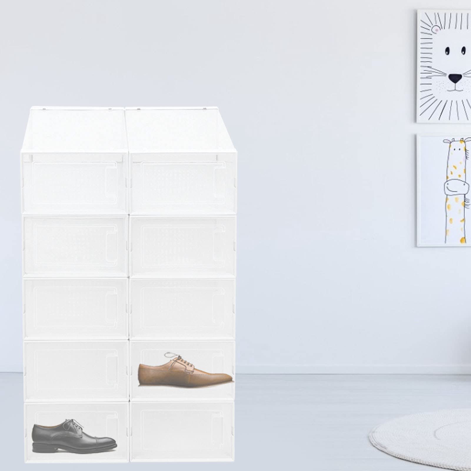 Alvinlite Caja de Almacenamiento de Zapatos con Tapa Caja de Almacenamiento Plegable Caja de Zapatos de plástico Transparente 10 Piezas Caja