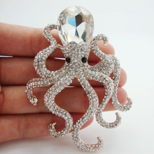 Image of TTjewelry 3.14 inch Octopus Animal Brooch Pin Pendant Clear Austria Crystal