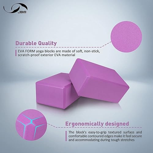 Miniatura 3 de JBM Paquete de 2 bloques de yoga con correa, ladrillos de yoga de alta densidad para apoyo y profundización de posturas