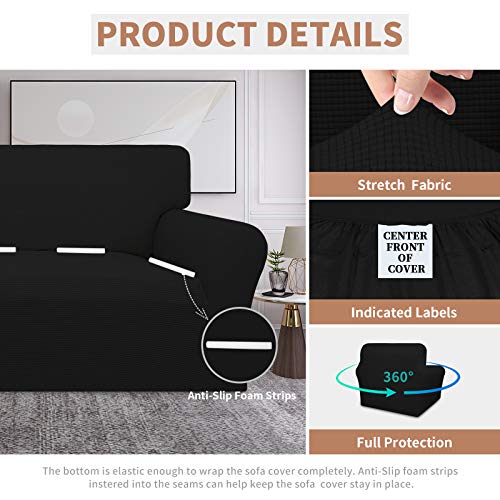 Image of Easy-Going 100% Waterproof Oversized Chair Couch Cover, Stretch Sofa Cover | Dual Waterproof Sofa Slipcover, Leakproof Furniture Protector Against Stain Spill from Kids, Pets, Dog, Black