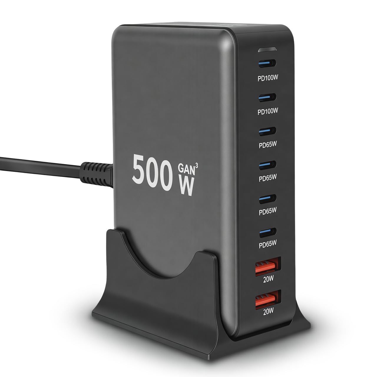 Sxhlseller 8-portowa Stacja ładująca USB C 660 W, 2x100 W PD PPS 4x65 W 2x20 W QC, Koncentrator Szybkiej ładowarki do Laptopa, Tabletu z Telefonem, Kompaktowa ładowarka Biurkowa (wtyczka UE)
