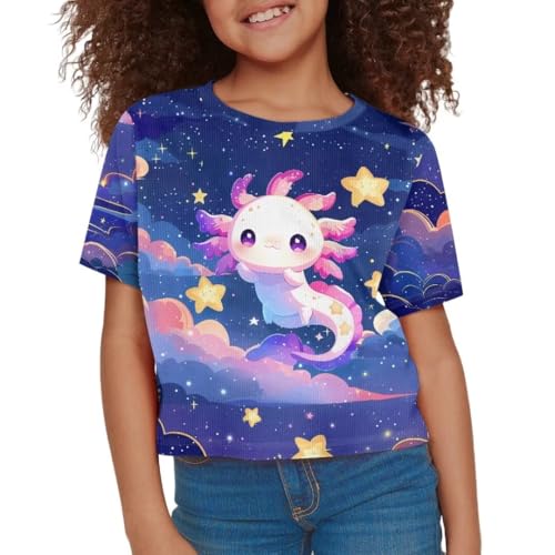 Image of Axolotl Toddler Graphic Tees Girls Cute Summer Clothes 11-12 Skin Friendly T Shirts for Running Short Sleeve Crop Tops for Toddler Girls Activewear Gift for Granddaughter, Medium