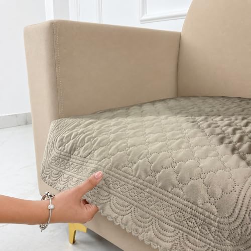 Image of Homerz Premium Petal Charm Sofa Cover | Embossed Floral Pattern | Soft Touch, Anti-Dust & Easy Wash Fabric Cloth, Washable and Durable (Beige, 1 Seater, Only Seat Cover)