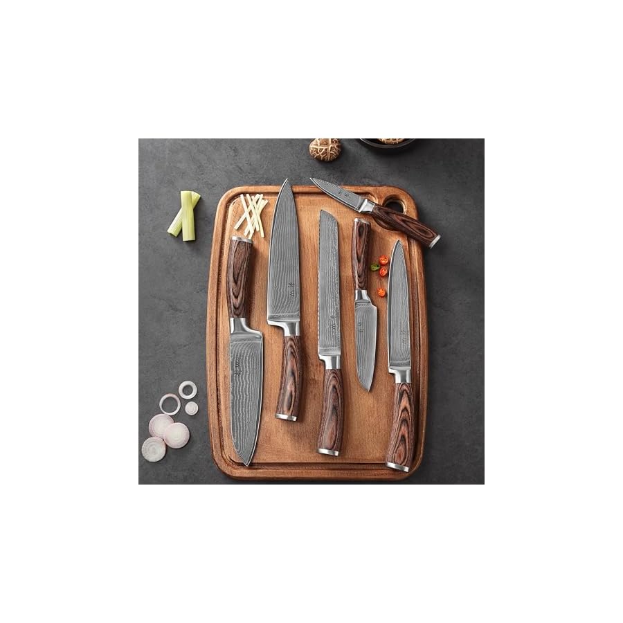 Wakoli Damascus Kitchen Knife Set, 6 Pieces Professional Chef Knife Set made from 67 Layers of Damascus Steel with VG10 Core, Knives Set for Kitchen with Pakkawood Handles in Gift Box (EDIB 6-pcs)