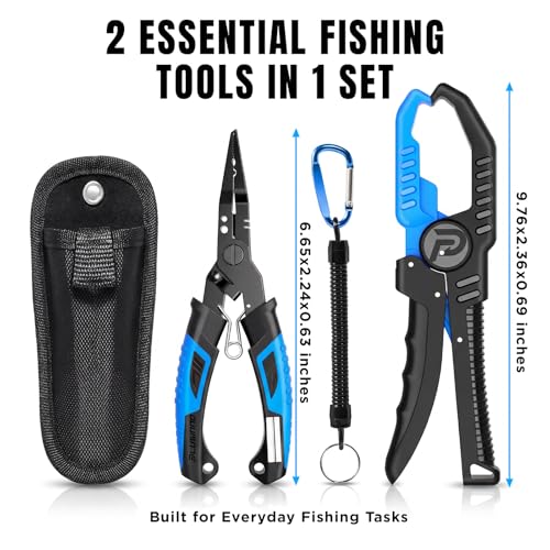 Image of PLUSINNO Fishing Gear, Fishing Tools, Fishing Accessories, Corrosion Resistant Fishing Pliers Kit, Fishing Knife, Floating Fish Lip Gripper Fishing Gifts for Men, Gifts for Fishermen