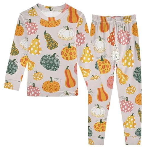 Pajama Sets Long Sleeve Colorful Pumpkins and Autumn Pattern Soft Comfy Sleepwear 2 Piece PJS 3-8T