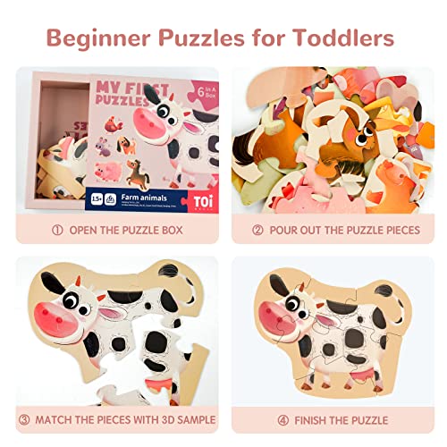Image of TOI 6 Packs Large Piece Toddler Jigsaw Puzzles for Kids Ages 2-4 - Farm
