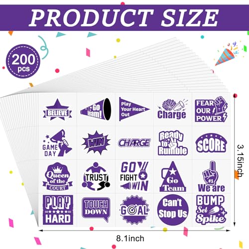 Demissle-200-Pcs-Team-Spirit-Temporary-Tattoos-Cheerleading-Number-1-Temporary-Tattoos-Softball-Soccer-Baseball-Tattoos-Face-Body-Stickers-Removable-Tattoo-Markers-for-Skin-School-Spirit-Item-Purple