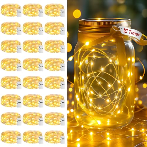 inkgear 24 Pack Fairy Lights Battery Operated with Timer, 3 Modes 7ft Mini String Lights, 20 LED...