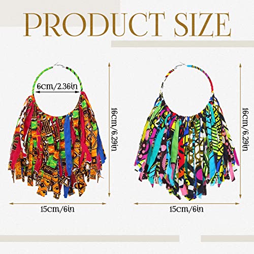 Bonuci 2 Pairs African Earrings Juneteenth Earrings for Women African Jewelry Afrocentric Fabric Tassel Earring Hoop Earring3