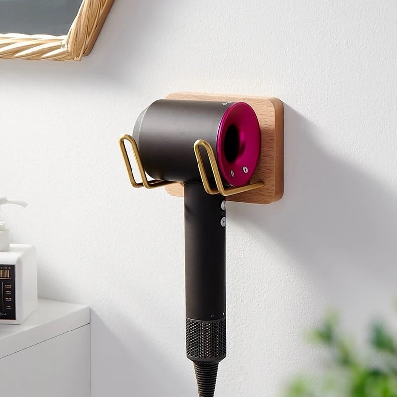 Porta Phon da Muro Porta asciugacapelli in Legno, Rack organizzato, Supporto for Piastra for Capelli a Parete, Set di Accessori for Il Bagno, casa(Beech 10x12)