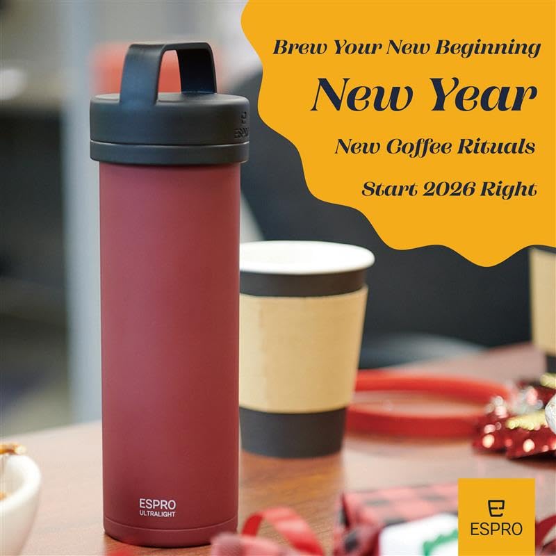 ESPRO - P0 Ultralight French Press - Double Walled Stainless Steel Vacuum Insulated Coffee and Tea Maker, Portable and Durable Coffee Press for Travel, Camping, and Everyday Use - 16oz, (Cranberry)