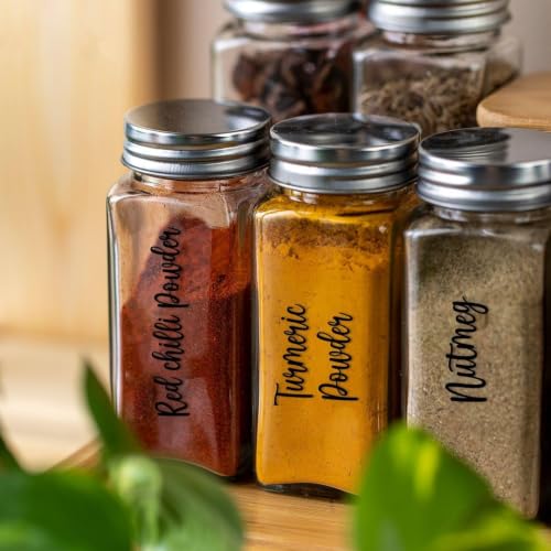 Image of CVANU 205pcs Spice Label Jar Sticker All Name in Stylish Font Black Color On Clear Self-Adhesive Vinyl Ingredient Labels for Kitchen Containers, 205 Labels