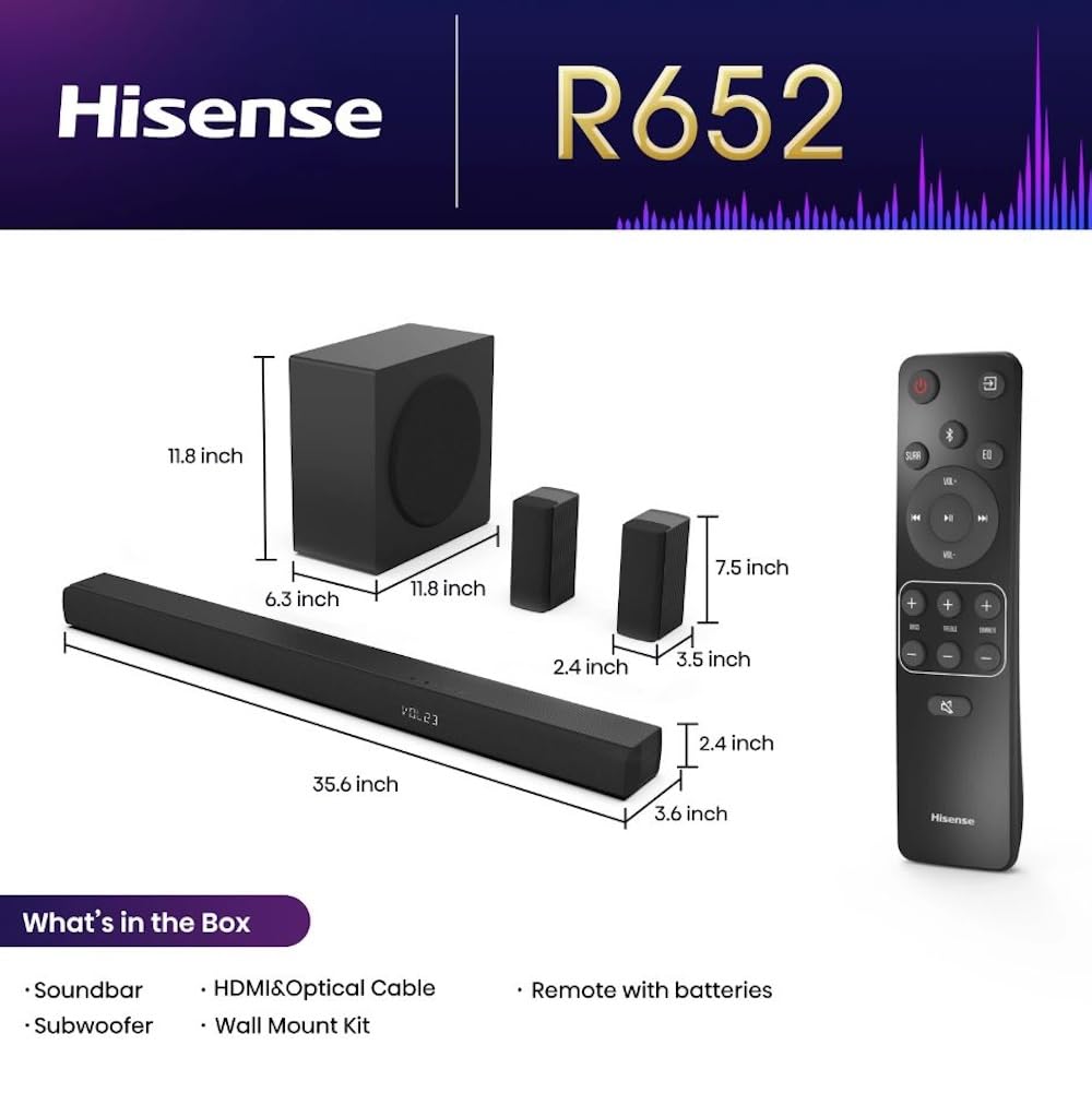 Amazon.com: Hisense 5.1 Ch 440W Soundbar with Wireless Subwoofer