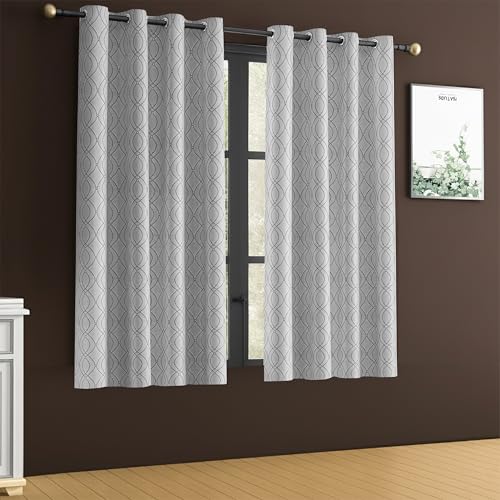 Image of Yellow Weaves 1 Pc Jacquard Oval Eyelet Window Curtain - Perfect for Home, Office, Bedroom, Living Room & Balcony - 5 Feet (Silver)