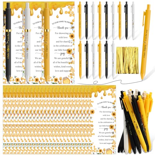 Stylo baby shower abeille avec carte souvenir de fête prénatale et jeu de révélation