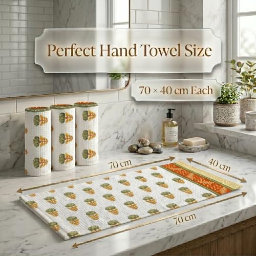 Image of Mafatlal Madhuban Textured Waffle Towel Set | 250 GSM | 4 Hand Towels 76 x 38 cm | Bathing Towels for Gentle Exfoliation, Body Cleansing & Everyday Use | Aqua Green