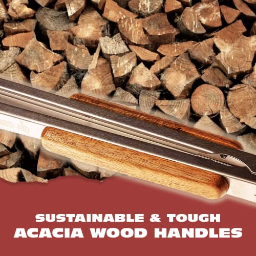 Bbq-Aid 3 Piece Grill Set Bbq Accessories - Kitchen Tongs, Metal Spatula & Fork Utensils - Heavy Duty Stainless Steel Barbecue Grill Utensils For Outdoor Grill With Solid Sturdy Wood Handles #TOP2