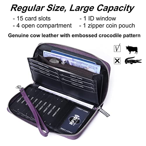 Womens Wallets Large Capacity RFID Blocking Genuine Leather Wallet for Women Zip Clutch Card Holder with Wristlet2