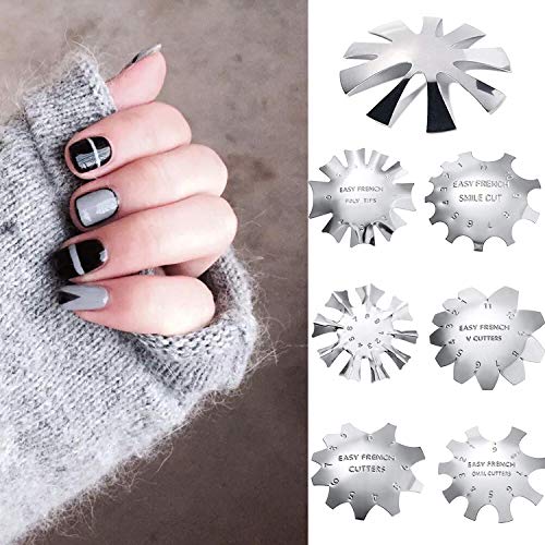 7 Pieces French Nail Cutter Nails Kit,Smile Line Cutter Manicure Edge Trimmer,Stainless Steel Art Nail mould DIY Tools for Home/professional salon use