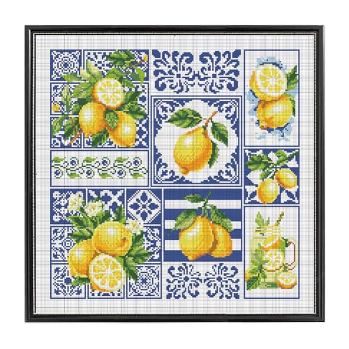 Image of FREEBLOSS 11CT Cross Stitch Kit Stamped Cross Stitch Craft Kit with Stitching Guide for Beginners Lemon Embroidery Set Crossstitch Wall Hanging Set 17.7x17.7inch