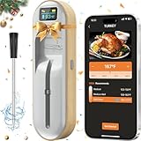 Picture of Smart Wireless Meat Thermometer Digital, Instant Read, Long Bluetooth Range, Alarm, High-Temp-Resist Food Thermometer, Grilling BBQ Accessories for Smoker, Cooking, Oven, Rotisserie, Beech Wood