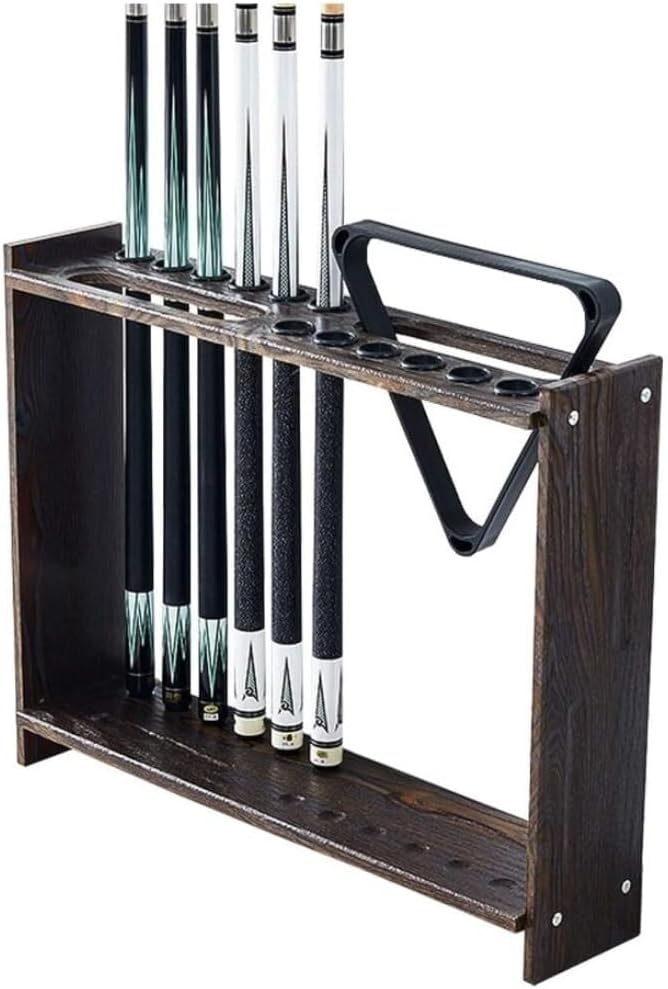 Wood Pool Rack Billiard Stick Holder, Floor-Standing 12-Stick Rack with Tripod and Ball Storage, 73×17×58cm