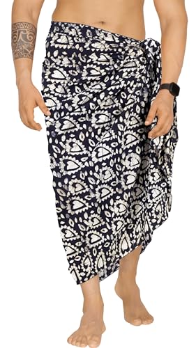 HAPPY BAY Men's Batik Beach Holidays Cover Up Summer Long Sarong Wrap Beachwear Vacation Dashiki Cover-Up Lava Lava for Men One Size Navy, Hearts