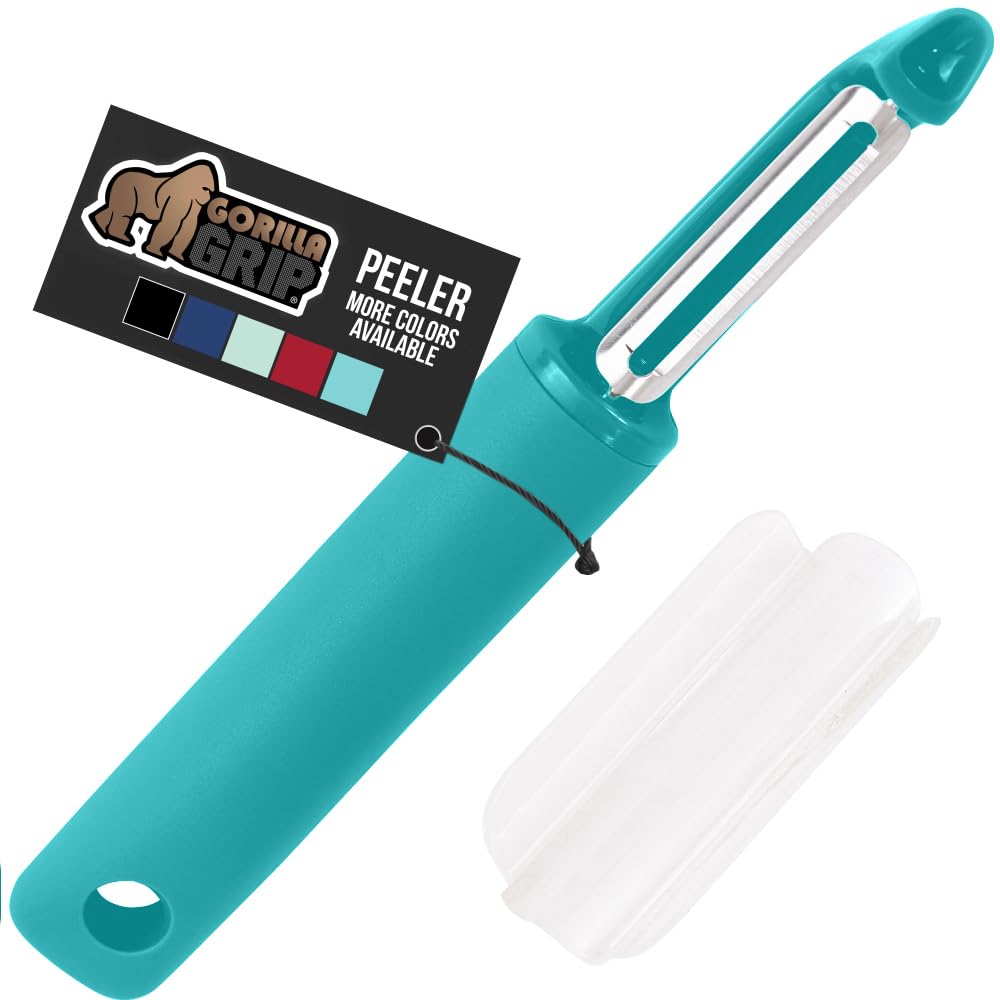 GORILLA GRIPGORILLA GRIP Patented BPA-Free Sharp Stainless Steel Swivel Vegetable Peeler, Comfortable Handle Potato Peelers, Smooth Peeling, Peel Carrots Apple, Includes Blade Cover, Kitchen Tool, Turquoise
