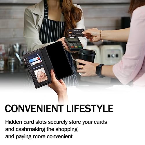 DZDYD Capa de Couro para Samsung Galaxy S23 Ultra Capa Flip Wallet com Proteção com zíper Suporte de