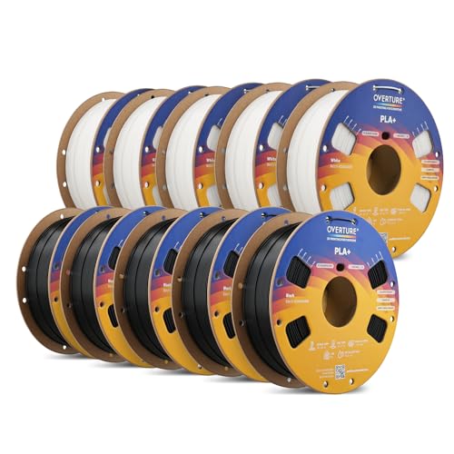 OVERTURE 10KG Bundle High Speed PLA+ 2.0 3D Printer Filament, Black+White