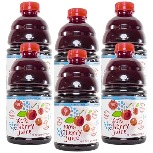 Cherry Bay Orchards Tart Cherry Juice, 32 oz Bottle 6 pack (192 oz Case Pack) - 100% Natural Cherry Juice Not From Concentrate - Anti-inflammatory, Boosts Immunity, Improves Sleep