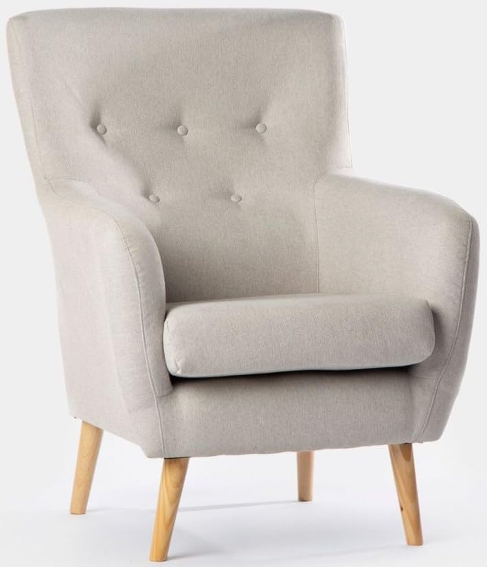 Genérico Butaca - Sillón de diseño nórdico | Estilo Escandinavo | Patas Madera Maciza | Tapizado Telas Antimanchas (Beige)