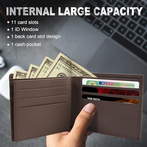 GoodtoU Mens Wallet Bifold Wallets for Men - Leather Wallet RFID Blocking Minimalist Wallet with 13 Credit Cards 1 ID Window (Coffee)2