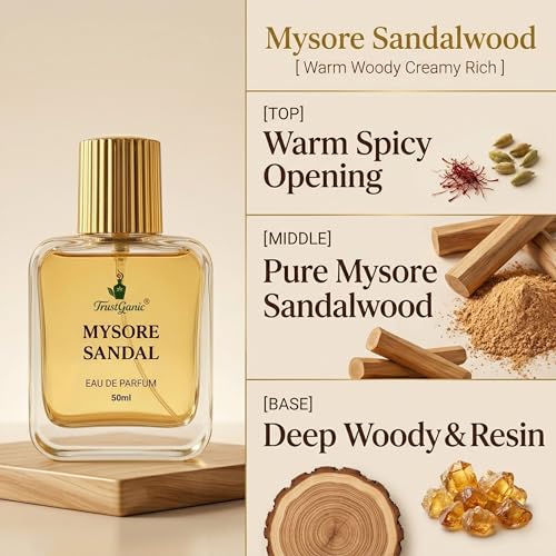 Image of Mysore Sandal Perfume for Men & Women 50ml | 10+ Hours Long Lasting Sandalwood Eau de Parfum | Pure Chandan Fragrance with Woody & Earthy Scent | Natural Perfume | Gift Pack