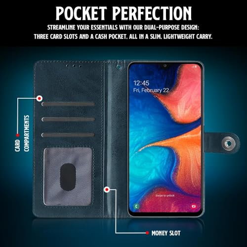 Image of WOW IMAGINE Shock Proof Flip Cover Back Case for Samsung Galaxy A20 | A30 | M10s (Magnetic Button Flip Case | Wallet Pockets & Stand | Leather Finish | Oxford Blue)