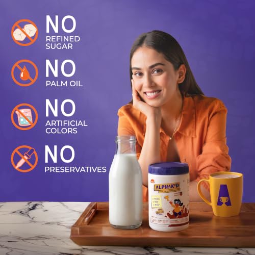 Image of Alphakid smart milk mix Portien Powder (2 + Years) | Chocolate flavour milk mix| No palm oil | No refined sugar | supports gut health | Sweetened with jaggery | boosts immunity | with Barley, Millet, Wheat, Jaggery & Ghee | Vitamins & Minerals |400gm jar